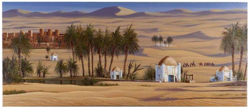 Krippenhintergrund Papier Orient "Wüste, Palmen"