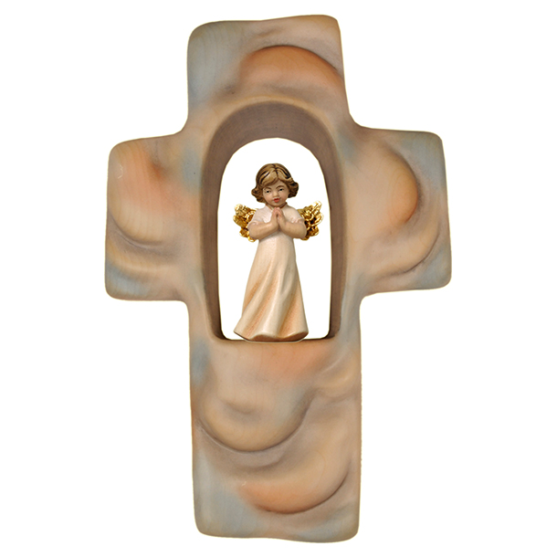 Wolkenkinderkreuz mit Engel betend, Holz Wolkenkinderkreuz mit Engel betend, Holz