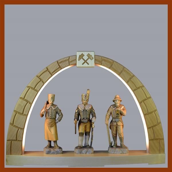 Bogen RAUTA mit LED Beleuchtung und 3 Bergmännern 14 cm Bogen RAUTA mit LED Beleuchtung und 3 Bergmännern 14 cm