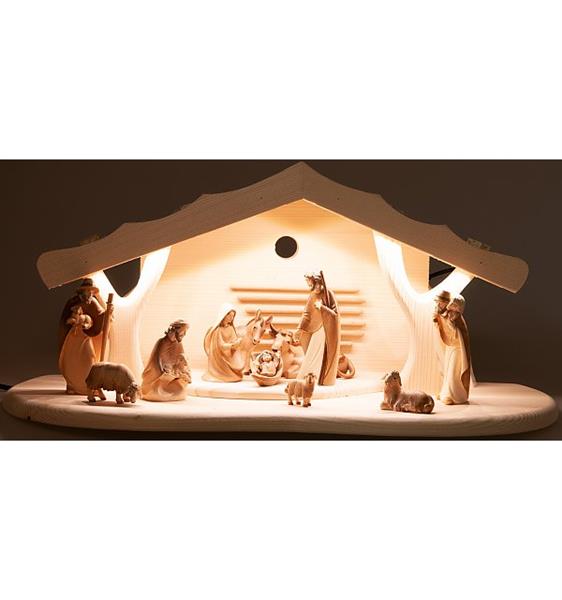 Weihnachtskrippenstall beleuchtet mit 11 Morgenstern Figuren