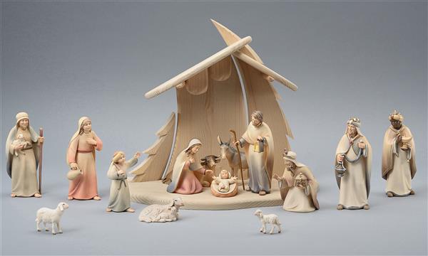 LI Familienstall Tannenbaum + 15 Figuren Licht Krippe