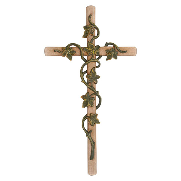 Kreuz mit Efeuranken, Holz geschnitzt