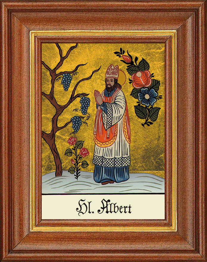 Hl. Albert - Hinterglasbild Patronatsbild Namenspatron mit Heiligennamen - 12,5 x 16 cm