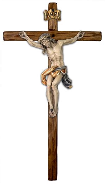 Kruzifix Romerio, Kreuz gerade geschnitzt Kruzifix Romerio, Kreuz gerade geschnitzt