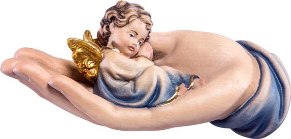 Schützende Hand liegend mit Engel blau Schützende Hand liegend mit Engel blau