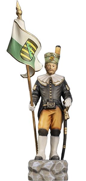 Schneeberger Obersteiger mit Sachsenfahne grün-weiß Schneeberger Obersteiger mit Sachsenfahne grün-weiß