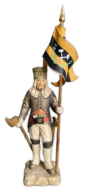 Annaberger Obersteiger mit Bergmannfahne gelb-schwarz Annaberger Obersteiger mit Bergmannfahne gelb-schwarz