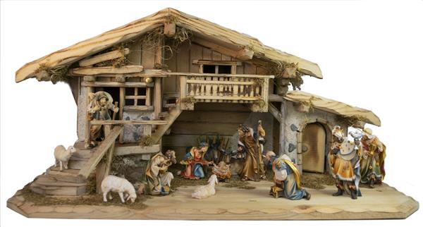 Stall Chiemsee mit Nazareth Krippenfigurenset 13 teilig