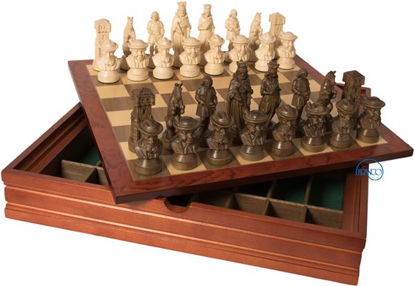 Schachspiel 9 cm mit Holzschachkassette