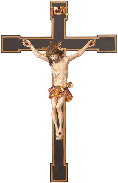 Kruzifix barock mit Gloriole auf romanischem Kreuz