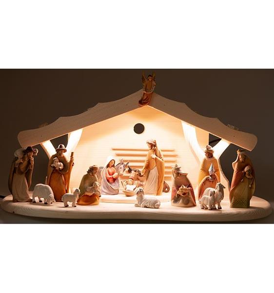 Weihnachtskrippe mit Beleuchtung mit 16 Morgenstern Figuren Weihnachtskrippe mit Beleuchtung mit 16 Morgenstern Figuren