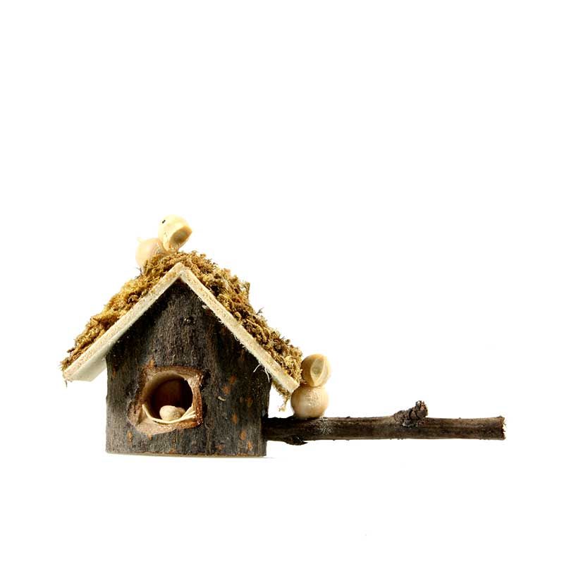 Vogelhaus mit 2 Vögeln aus Holz