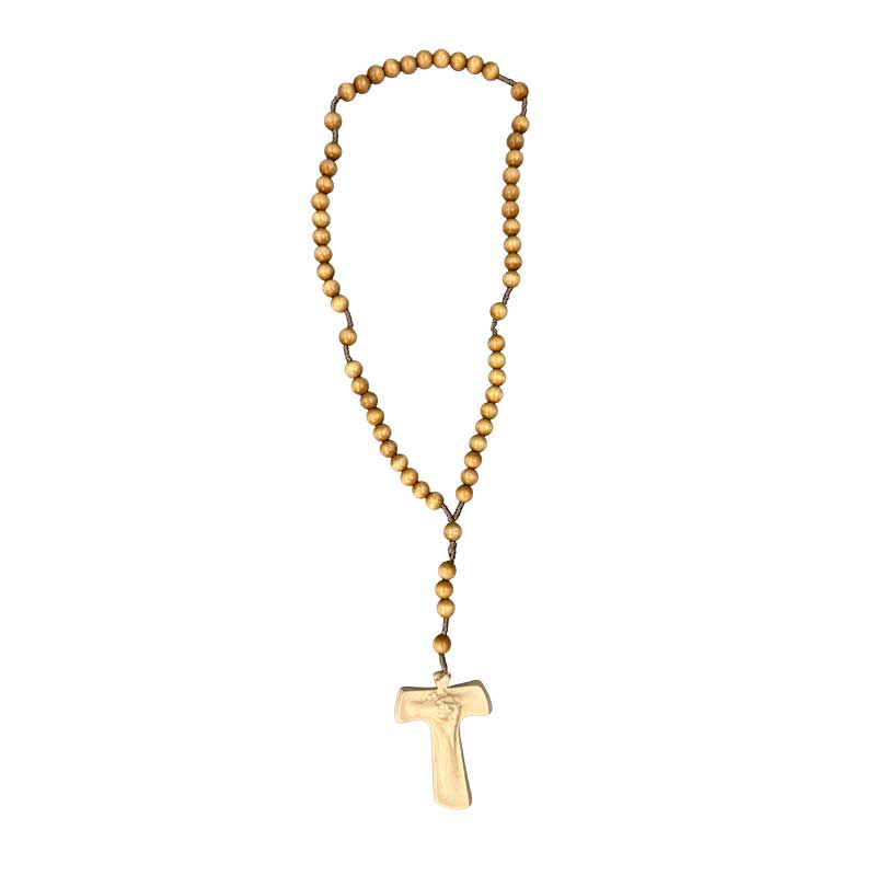 Rosenkranz Holzton mit Kreuz des Frieden Tau