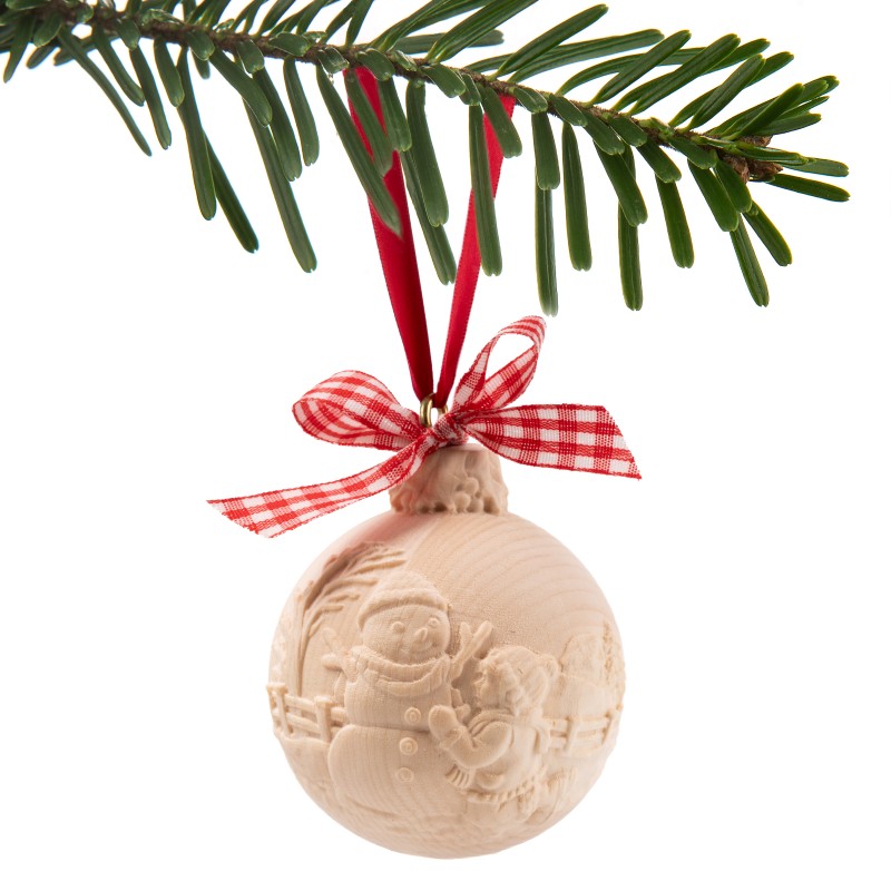 Weihnachtskugel mit Schneemann Zirbelholz