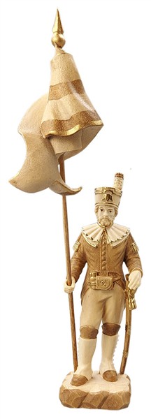 Schneeberger Obersteiger mit Bergmannfahne gelb-schwarz Schneeberger Obersteiger mit Bergmannfahne gelb-schwarz