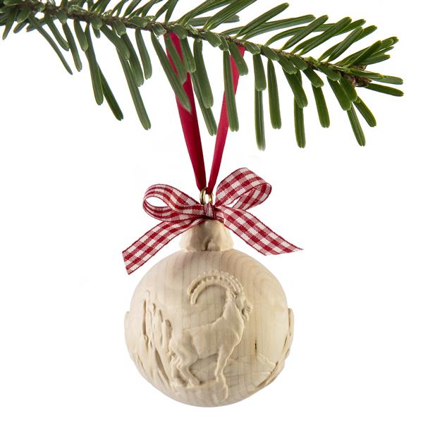 Weihnachtskugel mit Steinbock Zirbelholz Weihnachtskugel mit Steinbock Zirbelholz