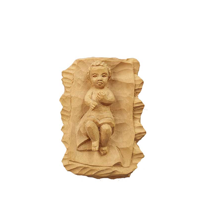 Jesuskind in Wiege handgeschnitzt