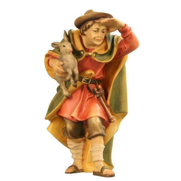 Hirt stehend und schauend mit Hase auf Arm Hirt stehend und schauend mit Hase auf Arm