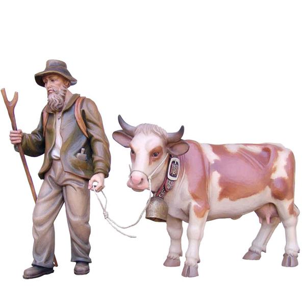 Almabtrieb Bauer mit Kuh rot-braun fleckig