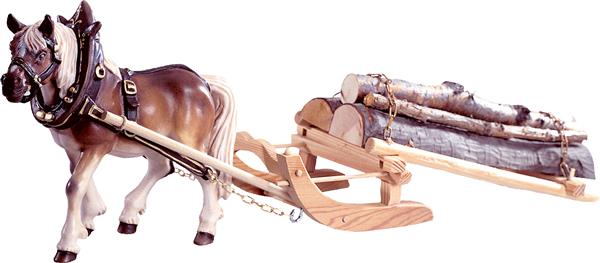 1 Zugpferd mit Holzschlitten 1 Zugpferd mit Holzschlitten