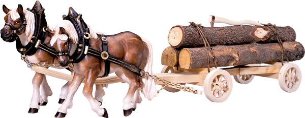 2 Zugpferde mit Holzwagen 2 Zugpferde mit Holzwagen